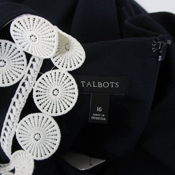 Talbots Plus Size Navy Blue White Lace Trim Short Sleeve Sheath Dress 16 - Picture 10 of 11